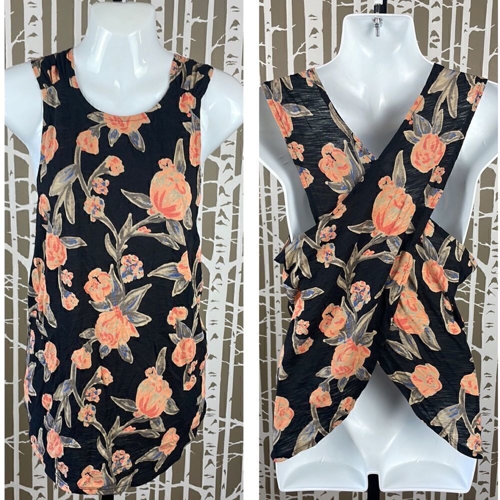 Floral Print Cross-Back Tank Top sz S